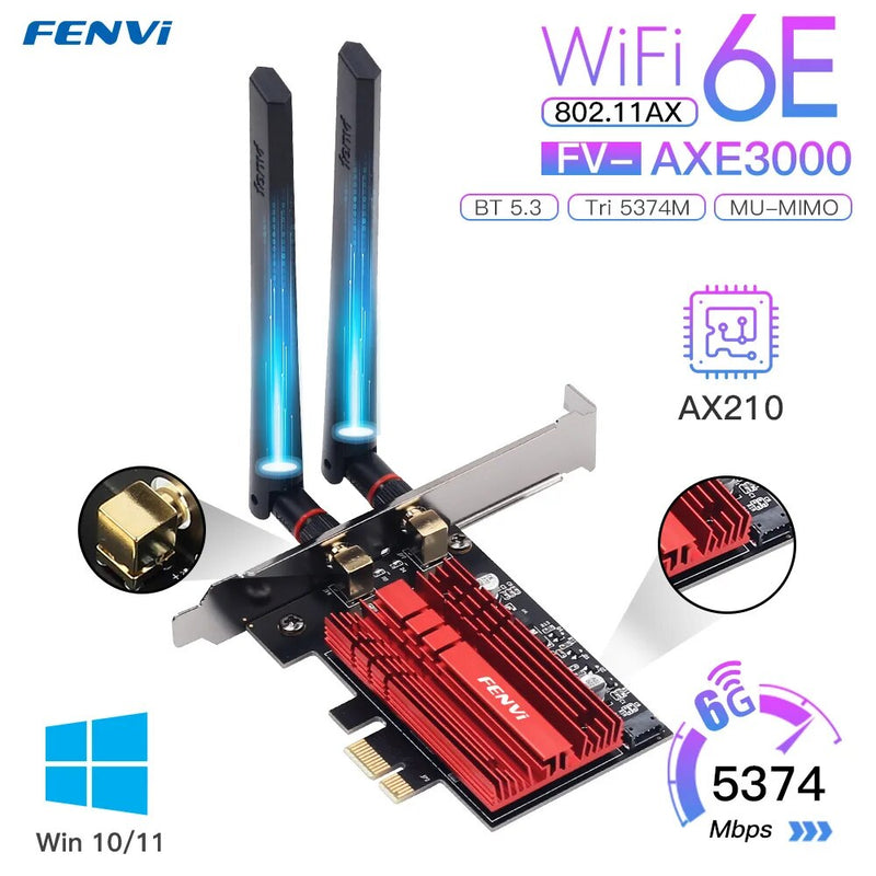 Wi-Fi 6E Intel AX210 Dual Band PCIe Adaptador de Rede Sem Fio Wifi 2.4G/5G/6Ghz 2400M Cartão WiFi Para Bluetooth5.3 PCI Express Wlan
