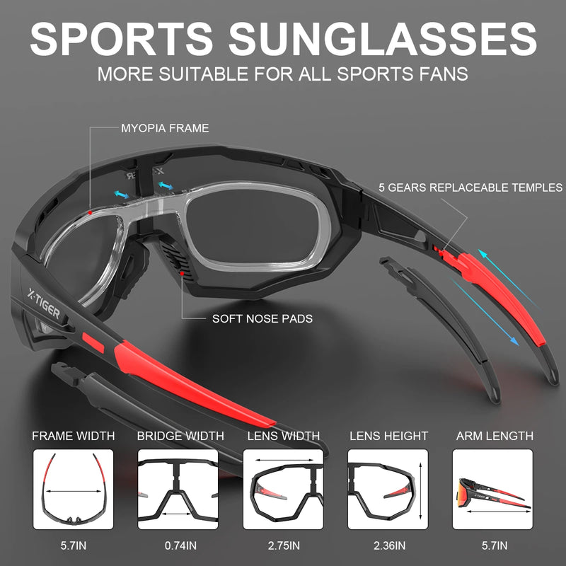 X-TIGER-Óculos de ciclismo com lentes polarizadas, protetor ocular para bicicleta de estrada e mountain bike, MTB,óculos de ciclismo de masculinas óculos de sol esportivos