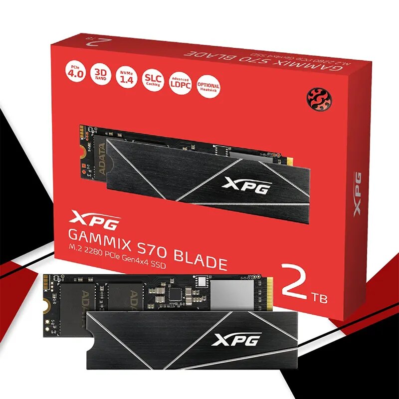 XPG ADATA-Unidade Interna de Estado Sólido, Lâmina Gammix S70, 2TB PCIe Gen4x4 M.2 2280 SSD, Preto, Dissipador De Calor, Processamento Gráfico 3D H