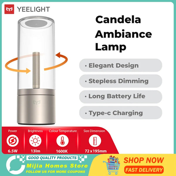 Yeelight-Dimmable Candle Lamp, Tipo C Recarregável Luz Ambiente, Escurecimento Stepless, Casa, Namoro, Atmosfera, Novo, 2022, 1800K