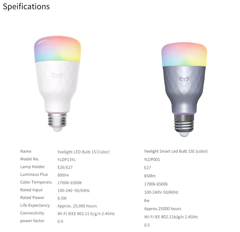 Yeelight Lâmpada LED Inteligente 1S Colorido 800 Lumens 8.5W E27 Lemon Lâmpada Inteligente Para MiHome App Trabalhar Com Apple Homekit