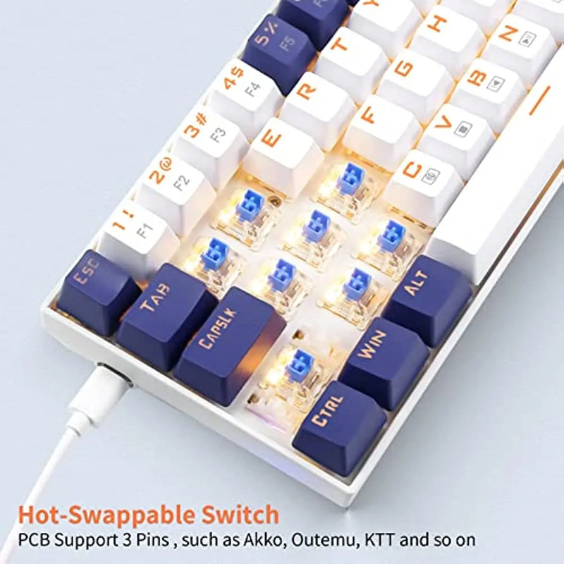 Z-686 teclado mecânico do jogo com fio 68-chave teclado azul interruptor led backlight destacável cabo separado setas branco/azul