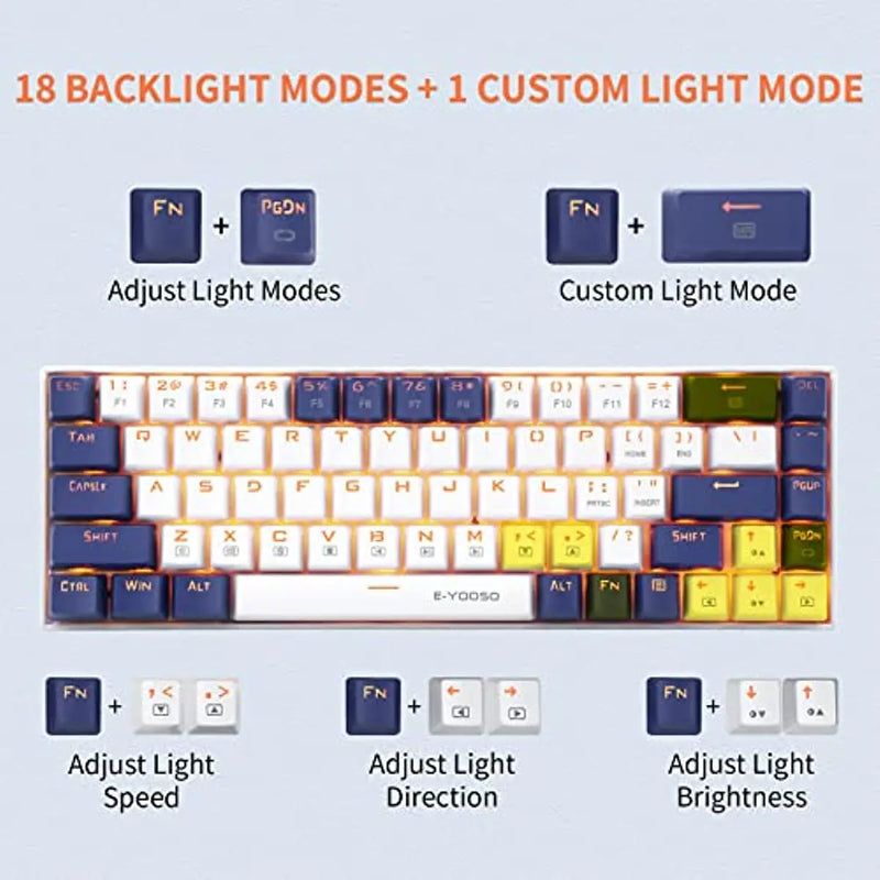 Z-686 teclado mecânico do jogo com fio 68-chave teclado azul interruptor led backlight destacável cabo separado setas branco/azul