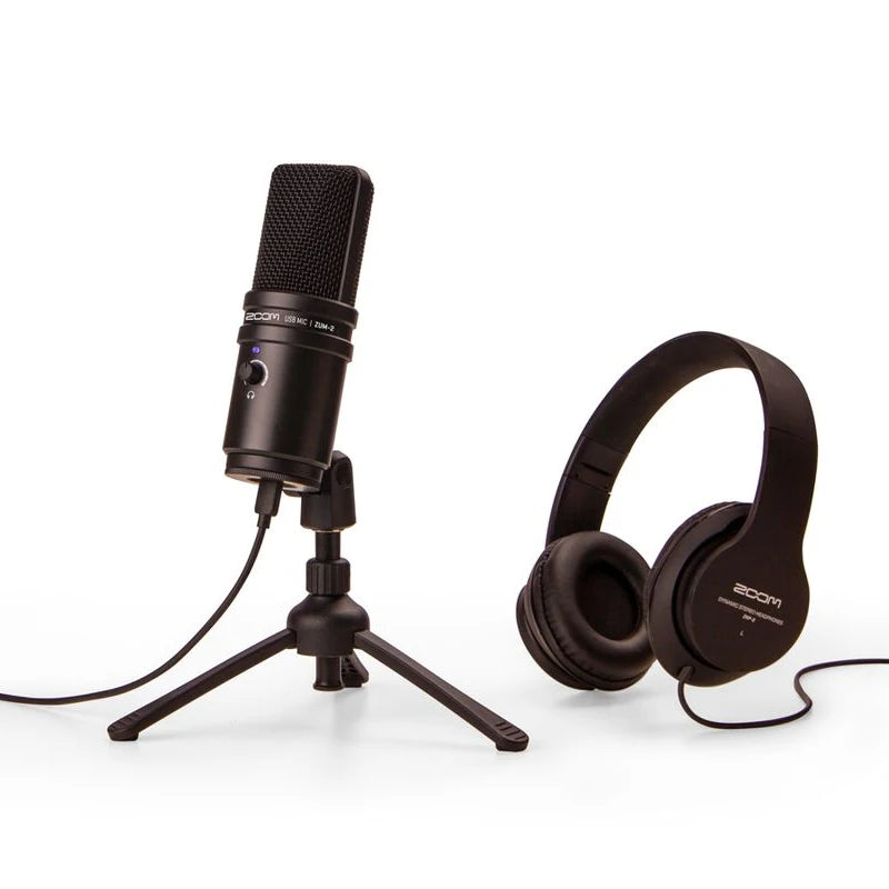 ZOOM ZUM-2PMP Podcast Mic Pack, microfone USB estilo transmissão, gravar podcast e transmitir com o computador