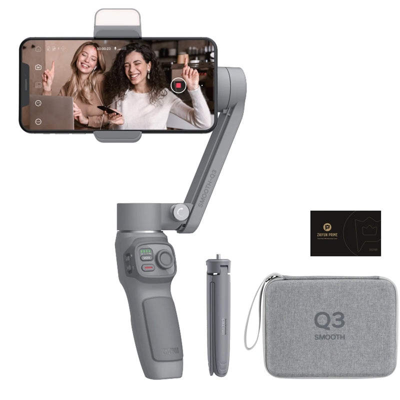 Zhiyun suave q3 estabilizar marthones cardan 3-axis telefone flexível com luz de preenchimento para iphone xiaomi samsung android