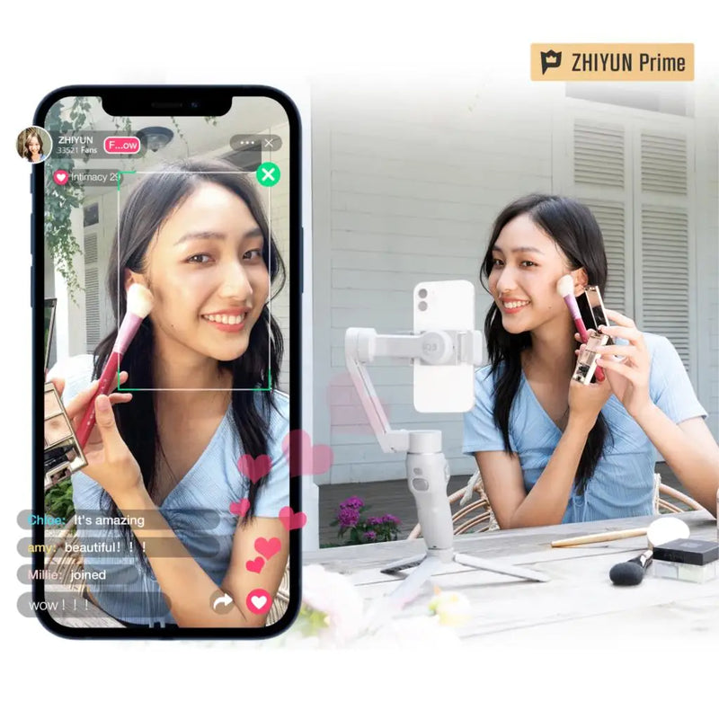 Zhiyun suave q3 estabilizar marthones cardan 3-axis telefone flexível com luz de preenchimento para iphone xiaomi samsung android