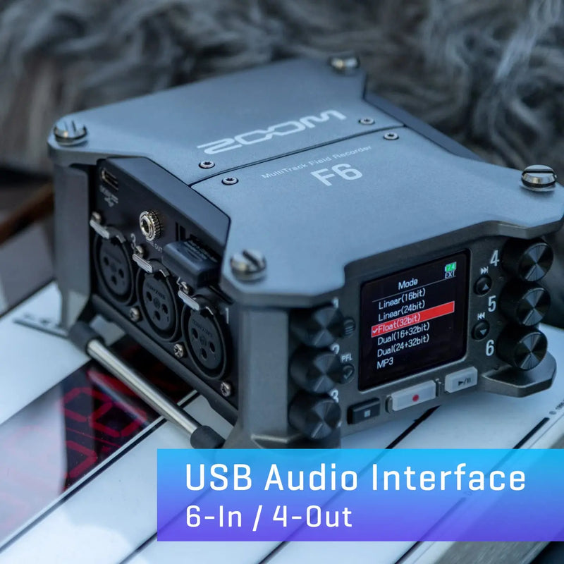 Zoom F6 Multitrack Field Recorder, Flutuador Profissional, Pré-amplificadores de Mic, Conversores Dual AD, 32 Bit, 6-Input, 14-Track