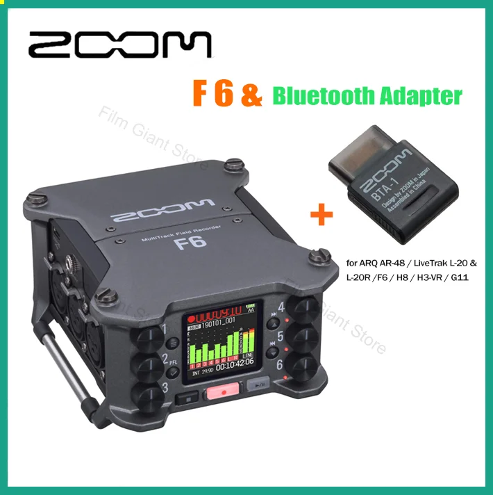 Zoom F6 Multitrack Field Recorder, Flutuador Profissional, Pré-amplificadores de Mic, Conversores Dual AD, 32 Bit, 6-Input, 14-Track