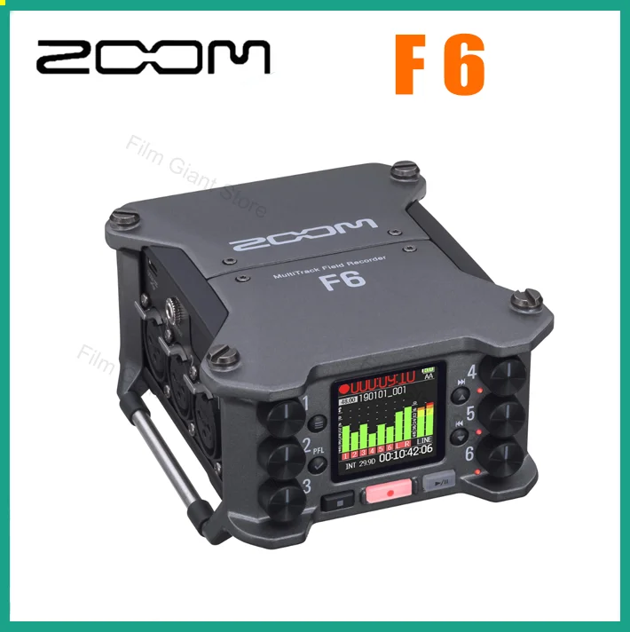 Zoom F6 Multitrack Field Recorder, Flutuador Profissional, Pré-amplificadores de Mic, Conversores Dual AD, 32 Bit, 6-Input, 14-Track
