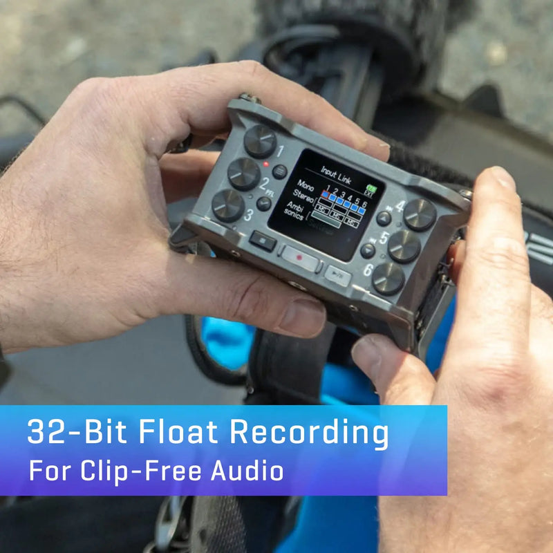 Zoom F6 Multitrack Field Recorder, Flutuador Profissional, Pré-amplificadores de Mic, Conversores Dual AD, 32 Bit, 6-Input, 14-Track