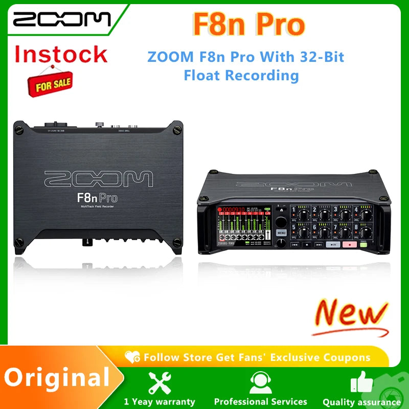 Zoom F8n Pro 32-Bit campo gravador, Mixer de áudio para vídeo, 10 canais, 192 kH, 8 XLR, TRS entradas, timecode, modo Ambisonics