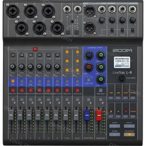 Zoom LiveTrak L-8 8 canal gravador, Mixer para Mix,Monitor e gravar, Podcasts de sonoridade profissional, desempenho musical