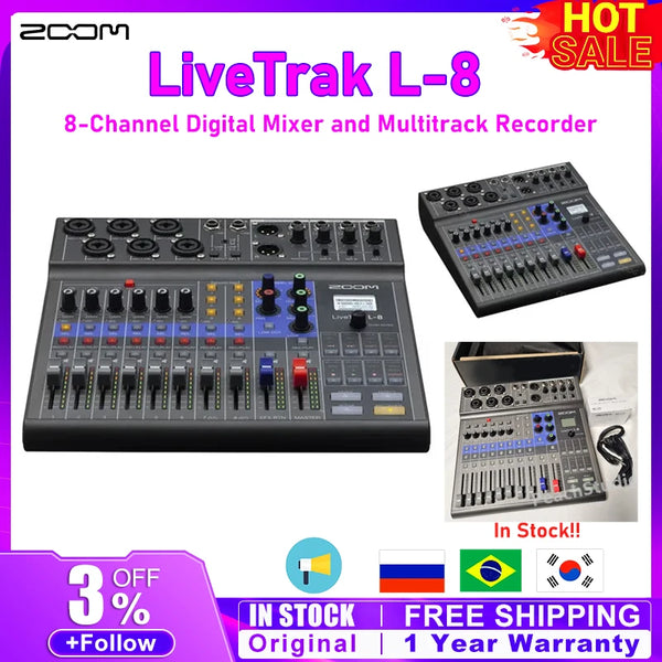 Zoom LiveTrak L-8 8 canal gravador, Mixer para Mix,Monitor e gravar, Podcasts de sonoridade profissional, desempenho musical