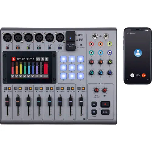 Zoom-P8 Portátil Multitrack Podcast Recorder, Podcast Recorder, Dedicado Headphone, Saída para Sound Engineer