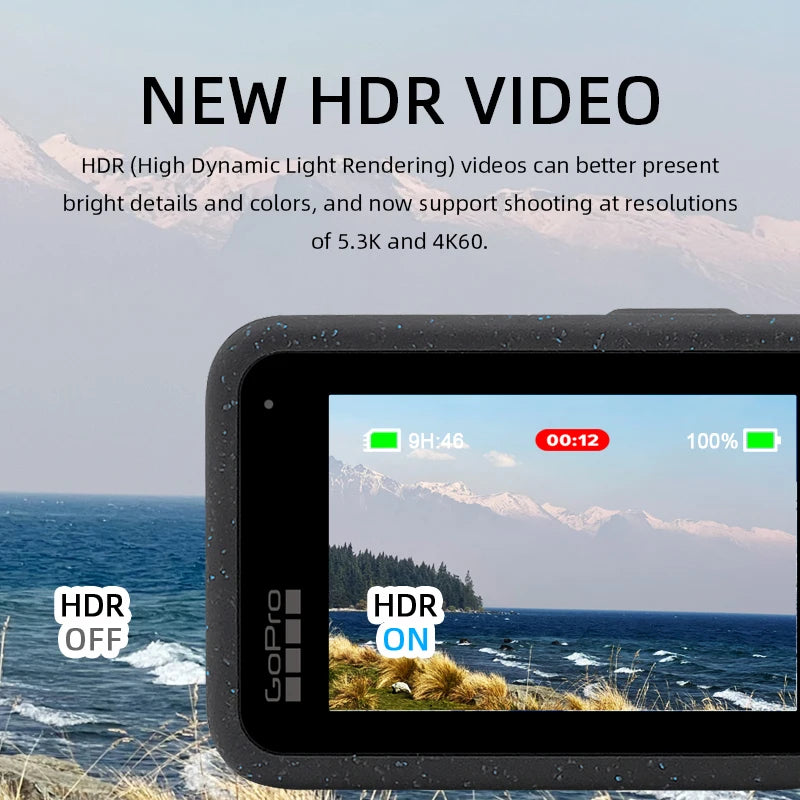 (isenção de direitos) GoPro-HERO12 Câmera de Ação Negra, HyperSmooth6.0, Vídeo 5.3K60fps, 27MP, Capacete Go Pro12, Câmera Esportiva