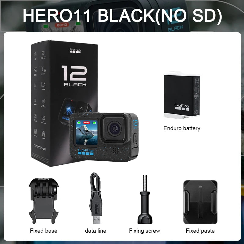 (isenção de direitos) GoPro-HERO12 Câmera de Ação Negra, HyperSmooth6.0, Vídeo 5.3K60fps, 27MP, Capacete Go Pro12, Câmera Esportiva