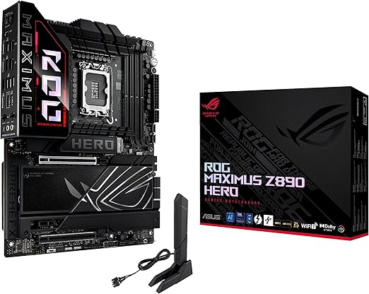 ASUS Placa mãe Intel ROG Maximus Z890 Hero ATX, 22+1+2+2 estágios de energia, slots DDR5, PCIe 5.0 com suporte total para GPUs de próxima geração, seis slots M.2, WiFi 7, overclocking AI
