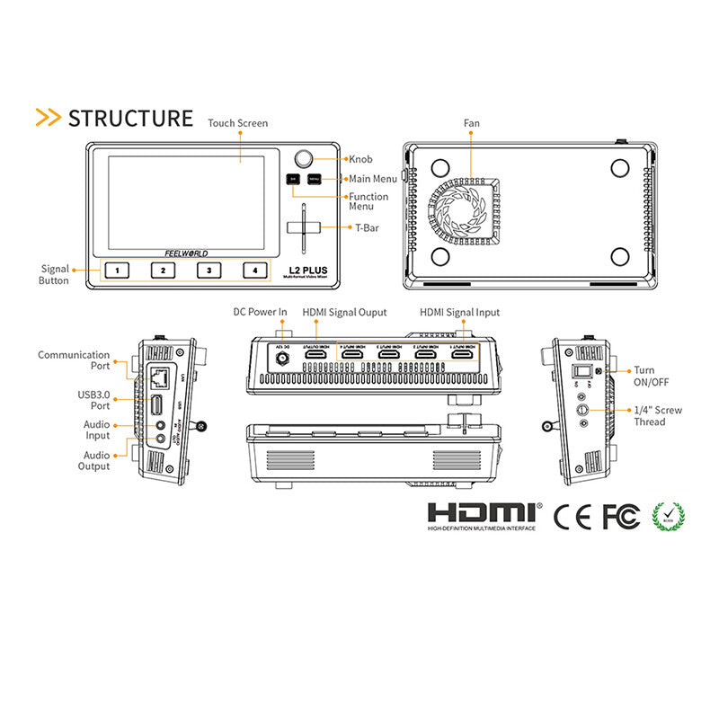 KASE-Monitor Portátil HD Profissional Diretor, DC- 550 Pro, 5.5 "Touch Screen, 1200 lêndeas, 4K, H / 85251100 / Feelworld LIVEPRO L2