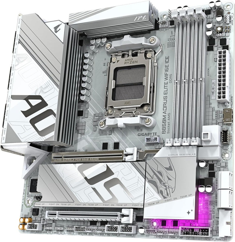 GIGABYTE B850M AORUS ELITE WIFI6E ICE Motherboard- AMD Ryzen 9000 Series CPUs, 1