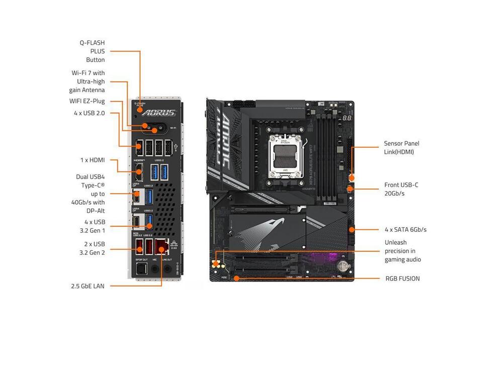 GIGA X870E AORUS ELITE WIFI7 PLACA MAE DDR5 Socket AM5, M2, Pcie /  84717040 / X870 WIFI7