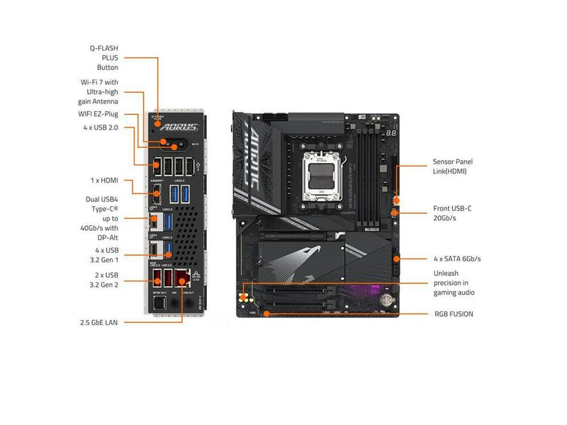 GIGABYTE X870 AORUS ELITE WIFI7 AM5 LGA 1718, ATX, DDR5, 4x M.2, PCIe 5.0, USB4,