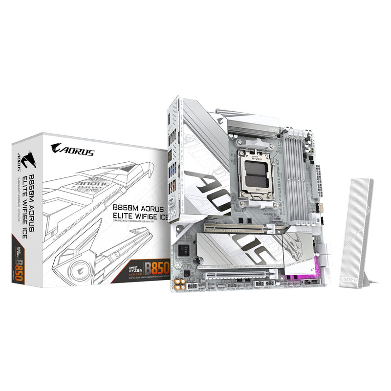 GIGABYTE B850M AORUS ELITE WIFI6E ICE Motherboard- AMD Ryzen 9000 Series CPUs, 1