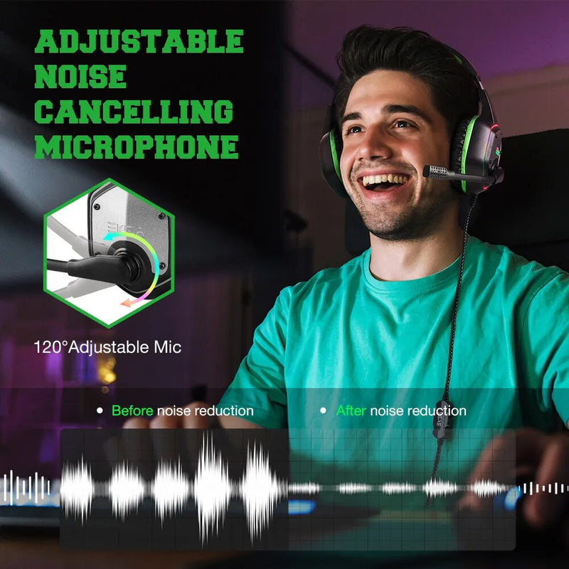 Auscultadores com fio USB Gamer com cancelamento de ruído Mic, Gaming Headset, Surround, RGB, Fit para PC, PS4, PS5, EKSA E1000, 7.1