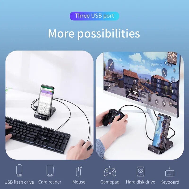 Baseus-Estação de Dock USB C HUB, Dex Station para USB 3.0, Compatível com HDMI, Samsung S20, Nota 20, Huawei P40, Mate 30, Tipo C