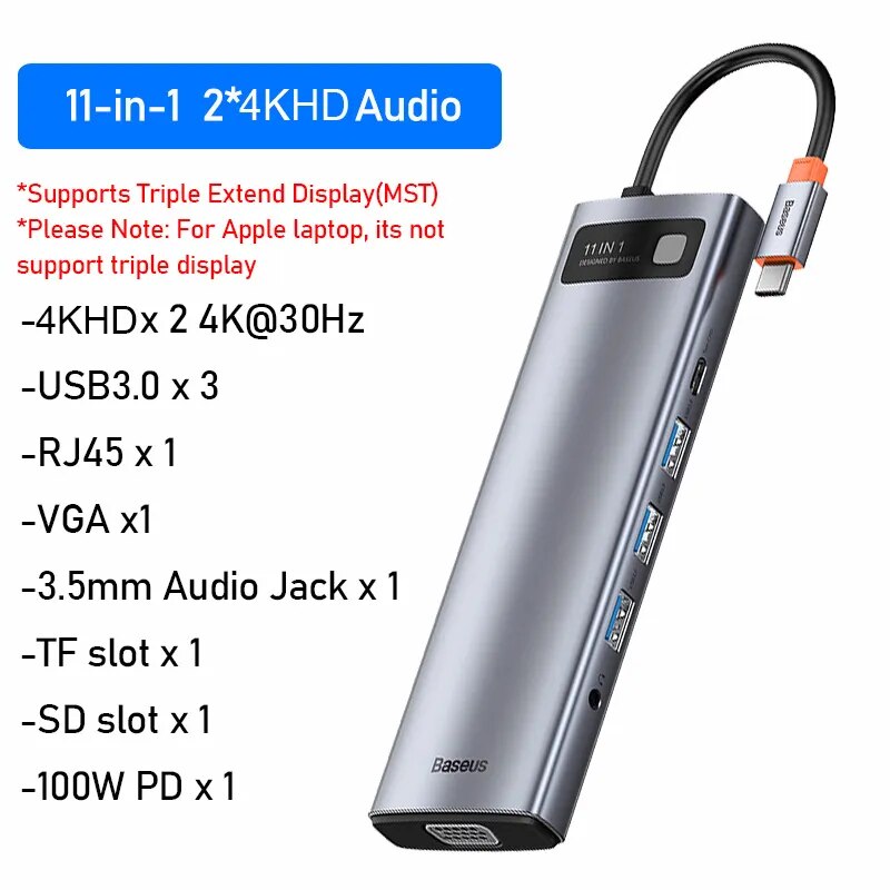 Baseus-HUB USB C para Macbook Pro Air Surface Pro 7, USB 3.0, Tipo C, Multi HUB, Rede Ethernet, Dock Station, Splitter