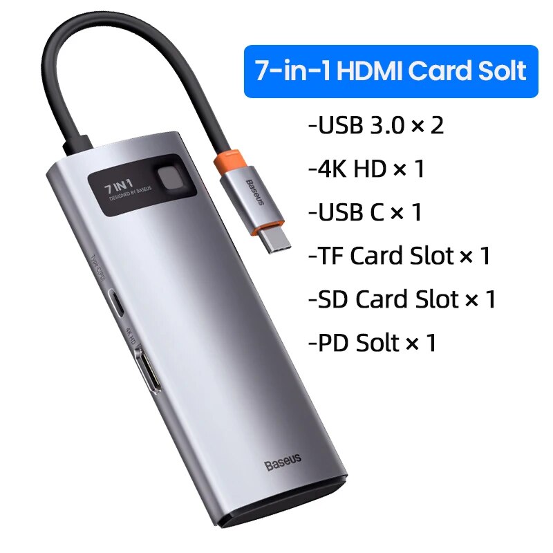 Baseus-HUB USB C para Macbook Pro Air Surface Pro 7, USB 3.0, Tipo C, Multi HUB, Rede Ethernet, Dock Station, Splitter