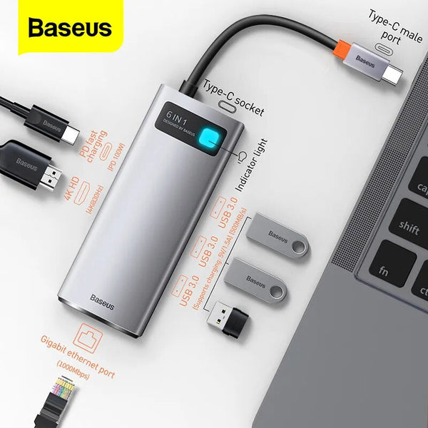 Baseus-HUB USB C para Macbook Pro Air Surface Pro 7, USB 3.0, Tipo C, Multi HUB, Rede Ethernet, Dock Station, Splitter