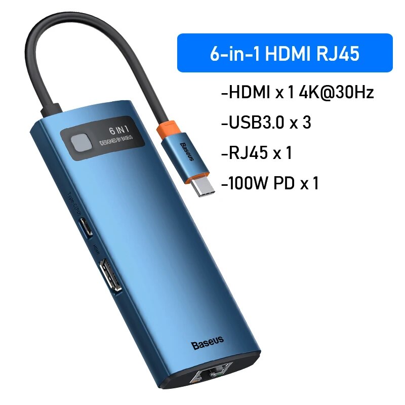 Baseus-HUB USB C para Macbook Pro Air Surface Pro 7, USB 3.0, Tipo C, Multi HUB, Rede Ethernet, Dock Station, Splitter