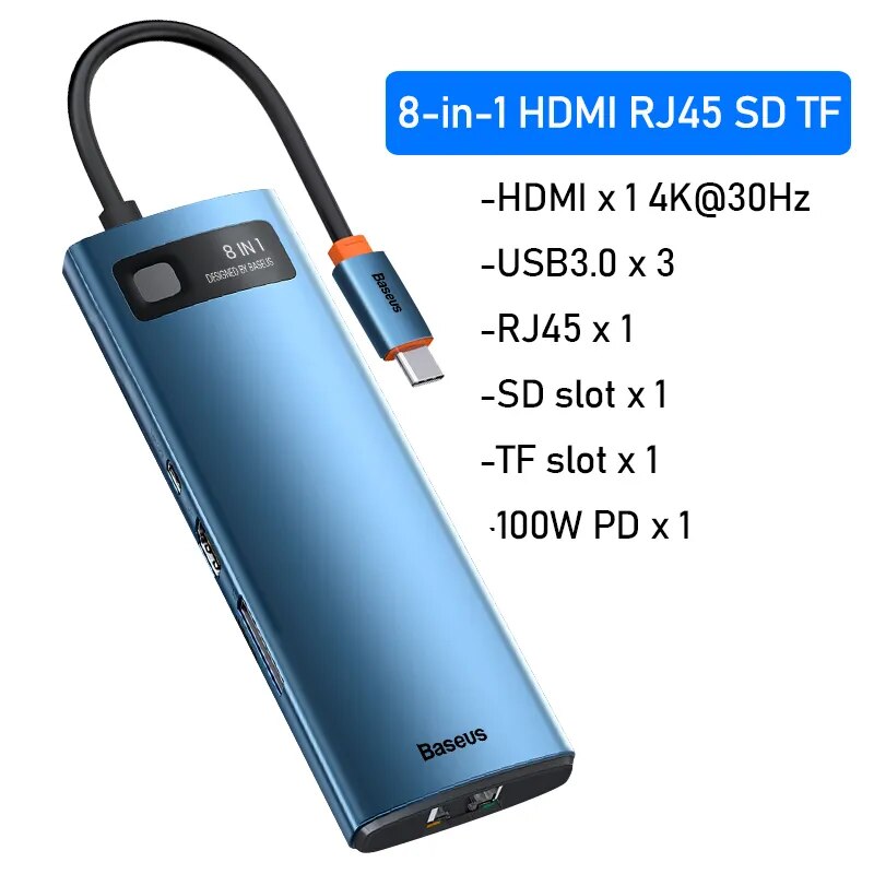 Baseus-HUB USB C para Macbook Pro Air Surface Pro 7, USB 3.0, Tipo C, Multi HUB, Rede Ethernet, Dock Station, Splitter