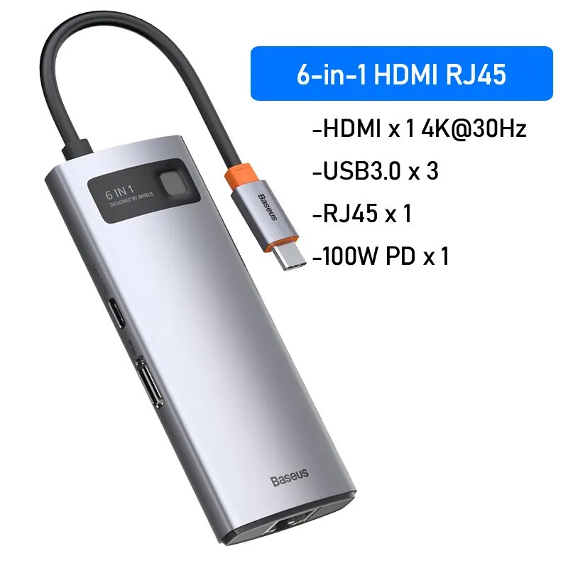 Baseus-HUB USB C para Macbook Pro Air Surface Pro 7, USB 3.0, Tipo C, Multi HUB, Rede Ethernet, Dock Station, Splitter
