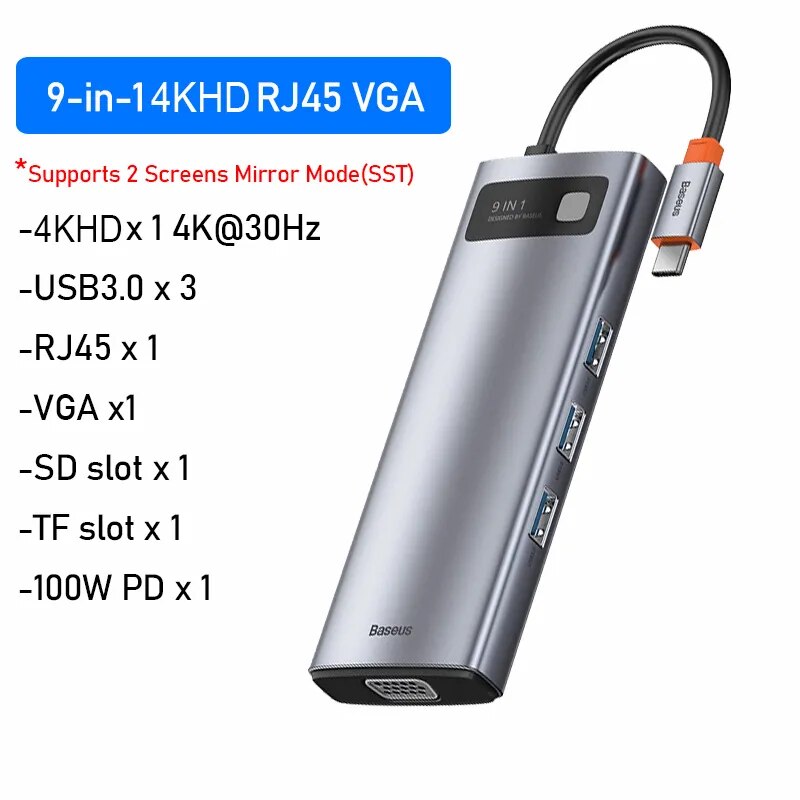 Baseus-HUB USB C para Macbook Pro Air Surface Pro 7, USB 3.0, Tipo C, Multi HUB, Rede Ethernet, Dock Station, Splitter
