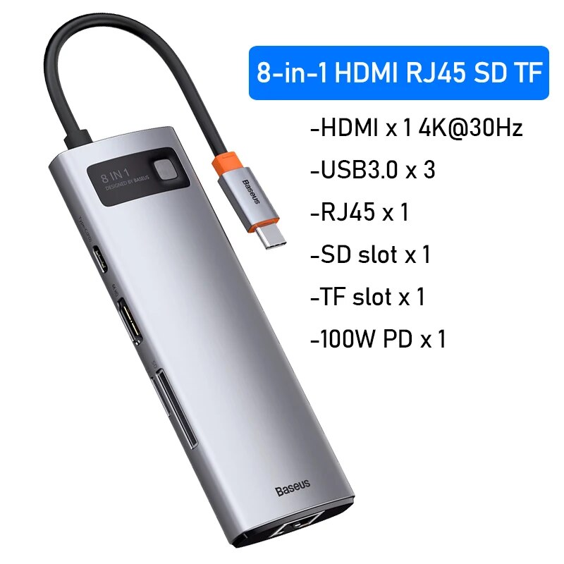 Baseus-HUB USB C para Macbook Pro Air Surface Pro 7, USB 3.0, Tipo C, Multi HUB, Rede Ethernet, Dock Station, Splitter
