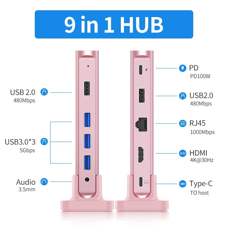 Capacidade USB C HUB Docking Station, 4K60Hz, HDMI, Leitor de Cartão D100W, Tipo-C, Adaptador USB 3.0 para o novo MacBook Pro Air Laptop