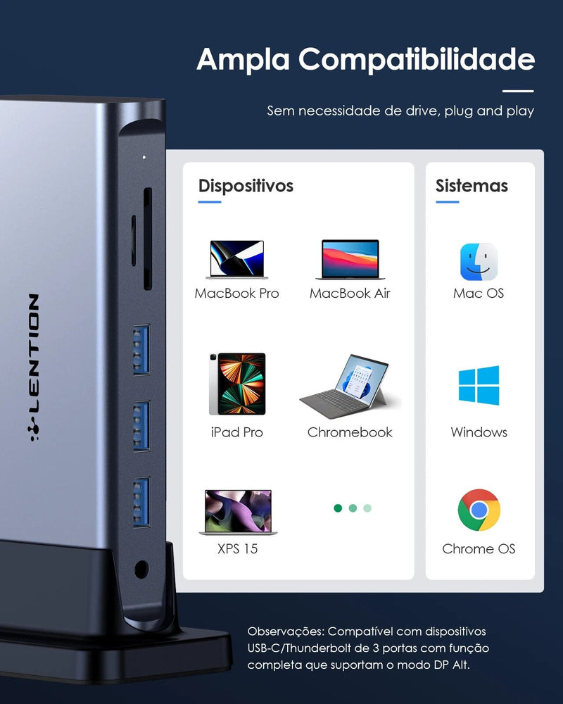 Capacidade USB C HUB Docking Station, 4K60Hz, HDMI, Leitor de Cartão D100W, Tipo-C, Adaptador USB 3.0 para o novo MacBook Pro Air Laptop