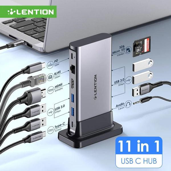 Capacidade USB C HUB Docking Station, 4K60Hz, HDMI, Leitor de Cartão D100W, Tipo-C, Adaptador USB 3.0 para o novo MacBook Pro Air Laptop