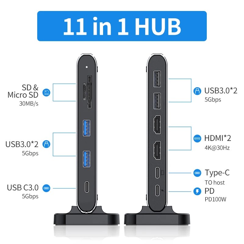 Capacidade USB C HUB Docking Station, 4K60Hz, HDMI, Leitor de Cartão D100W, Tipo-C, Adaptador USB 3.0 para o novo MacBook Pro Air Laptop