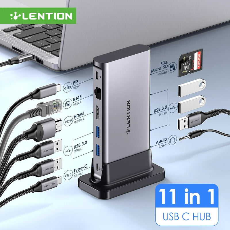 Capacidade USB C HUB Docking Station, 4K60Hz, HDMI, Leitor de Cartão D100W, Tipo-C, Adaptador USB 3.0 para o novo MacBook Pro Air Laptop