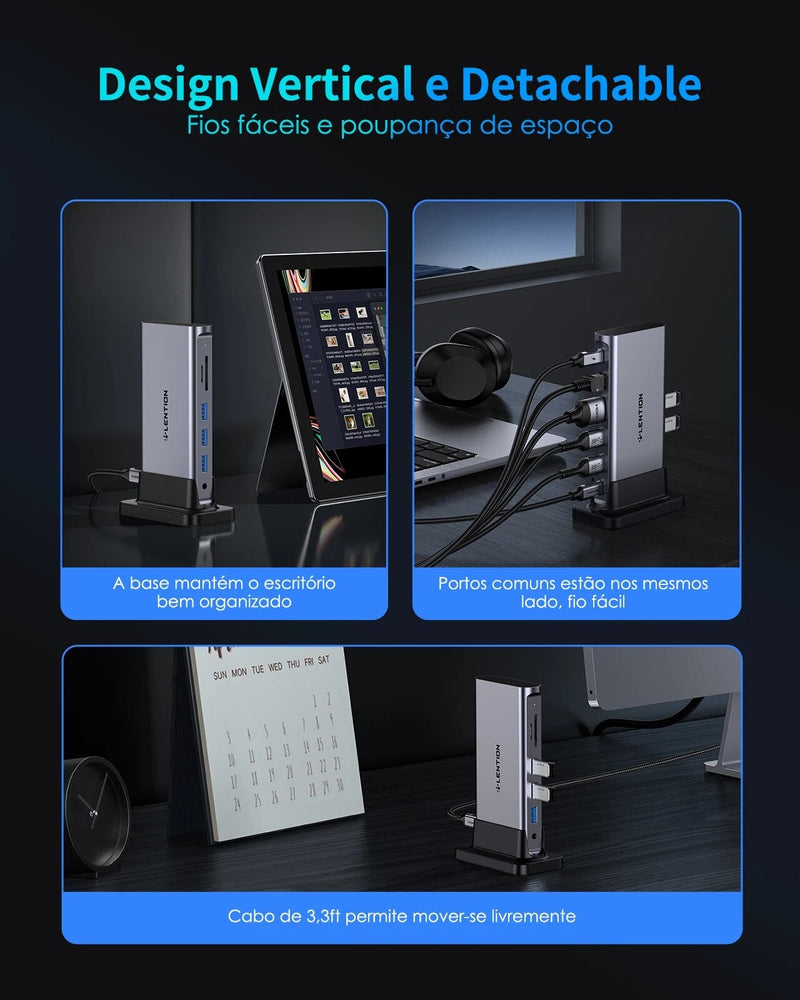 Capacidade USB C HUB Docking Station, 4K60Hz, HDMI, Leitor de Cartão D100W, Tipo-C, Adaptador USB 3.0 para o novo MacBook Pro Air Laptop