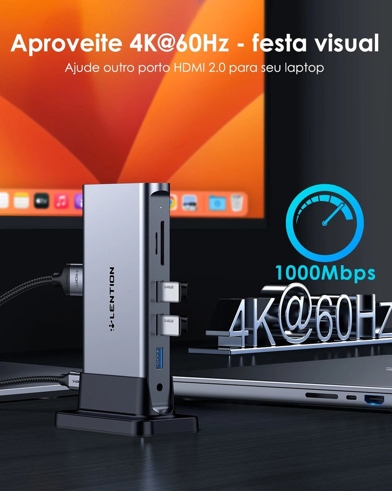 Capacidade USB C HUB Docking Station, 4K60Hz, HDMI, Leitor de Cartão D100W, Tipo-C, Adaptador USB 3.0 para o novo MacBook Pro Air Laptop