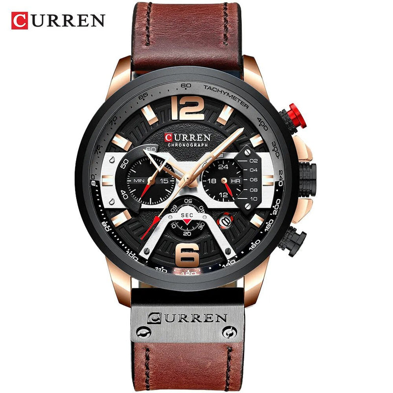 Curren-relógio de pulso esportivo masculino, casual, luxo, militar, couro, cronógrafo, moda, marca top