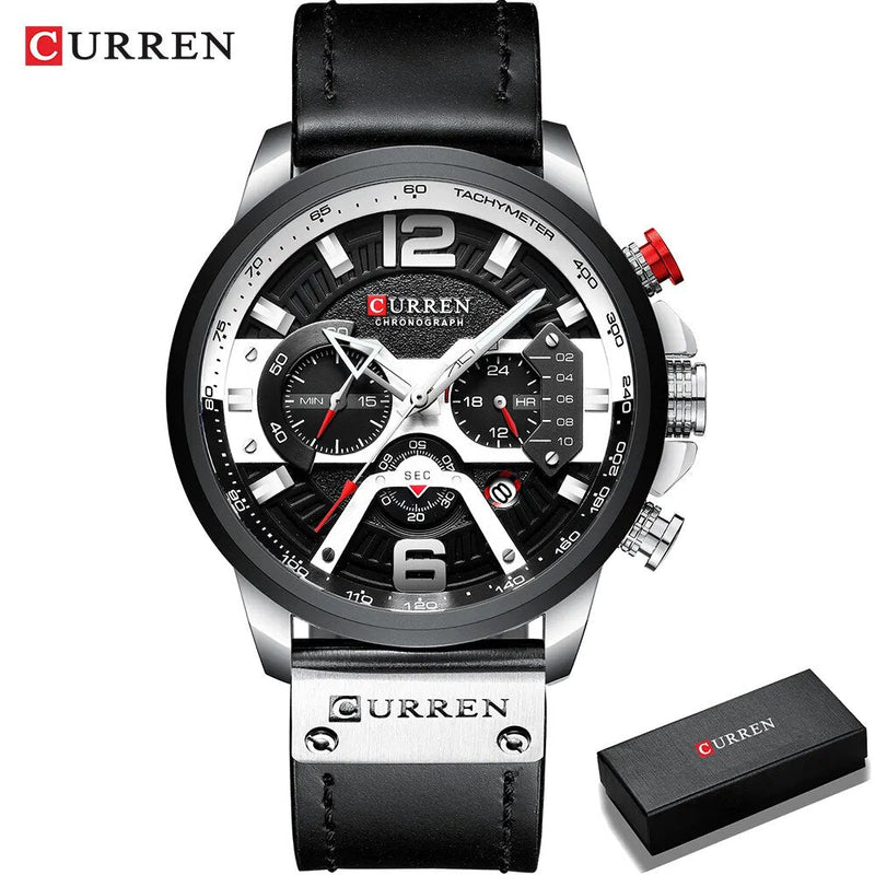 Curren-relógio de pulso esportivo masculino, casual, luxo, militar, couro, cronógrafo, moda, marca top