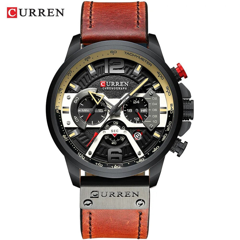 Curren-relógio de pulso esportivo masculino, casual, luxo, militar, couro, cronógrafo, moda, marca top