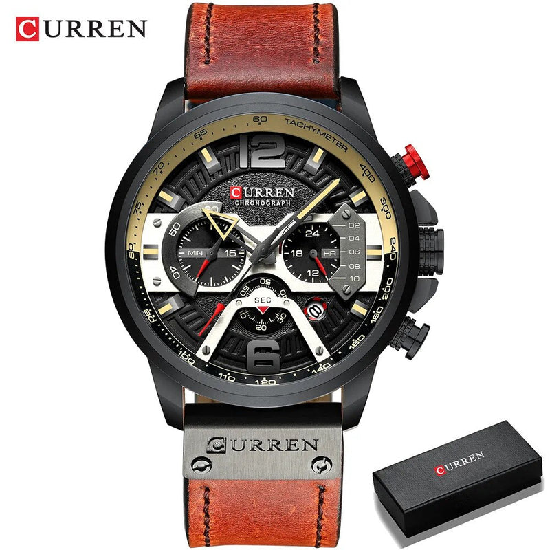 Curren-relógio de pulso esportivo masculino, casual, luxo, militar, couro, cronógrafo, moda, marca top