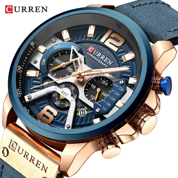 Curren-relógio de pulso esportivo masculino, casual, luxo, militar, couro, cronógrafo, moda, marca top