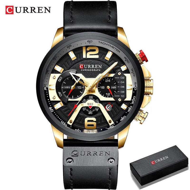 Curren-relógio de pulso esportivo masculino, casual, luxo, militar, couro, cronógrafo, moda, marca top