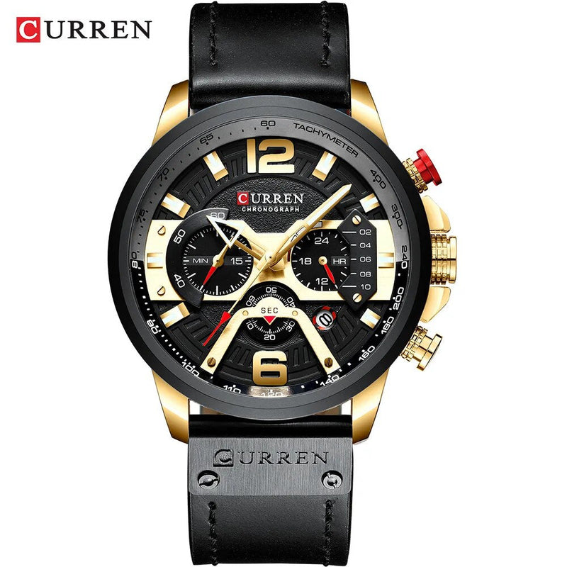 Curren-relógio de pulso esportivo masculino, casual, luxo, militar, couro, cronógrafo, moda, marca top